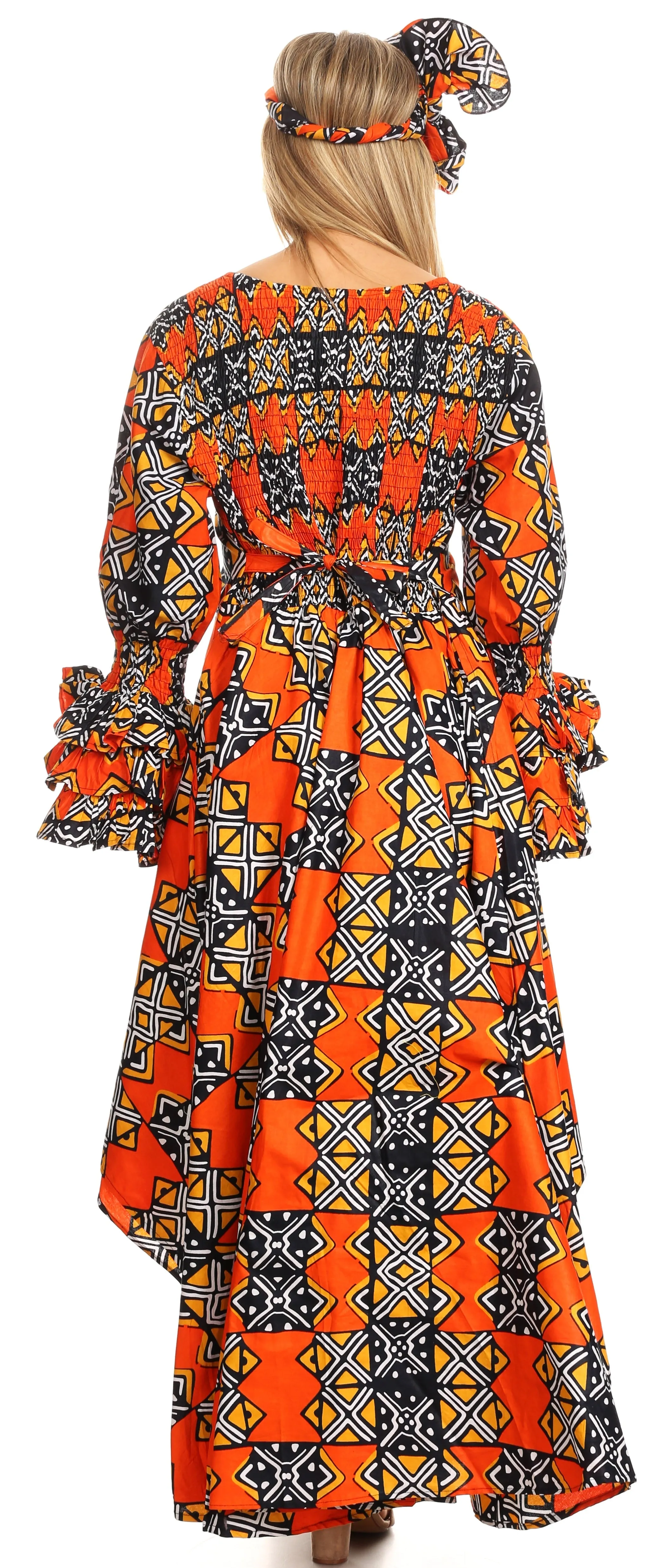 Sakkas Sofi Women's Long Sleeve High-low Dress African Ankara with Pockets Party