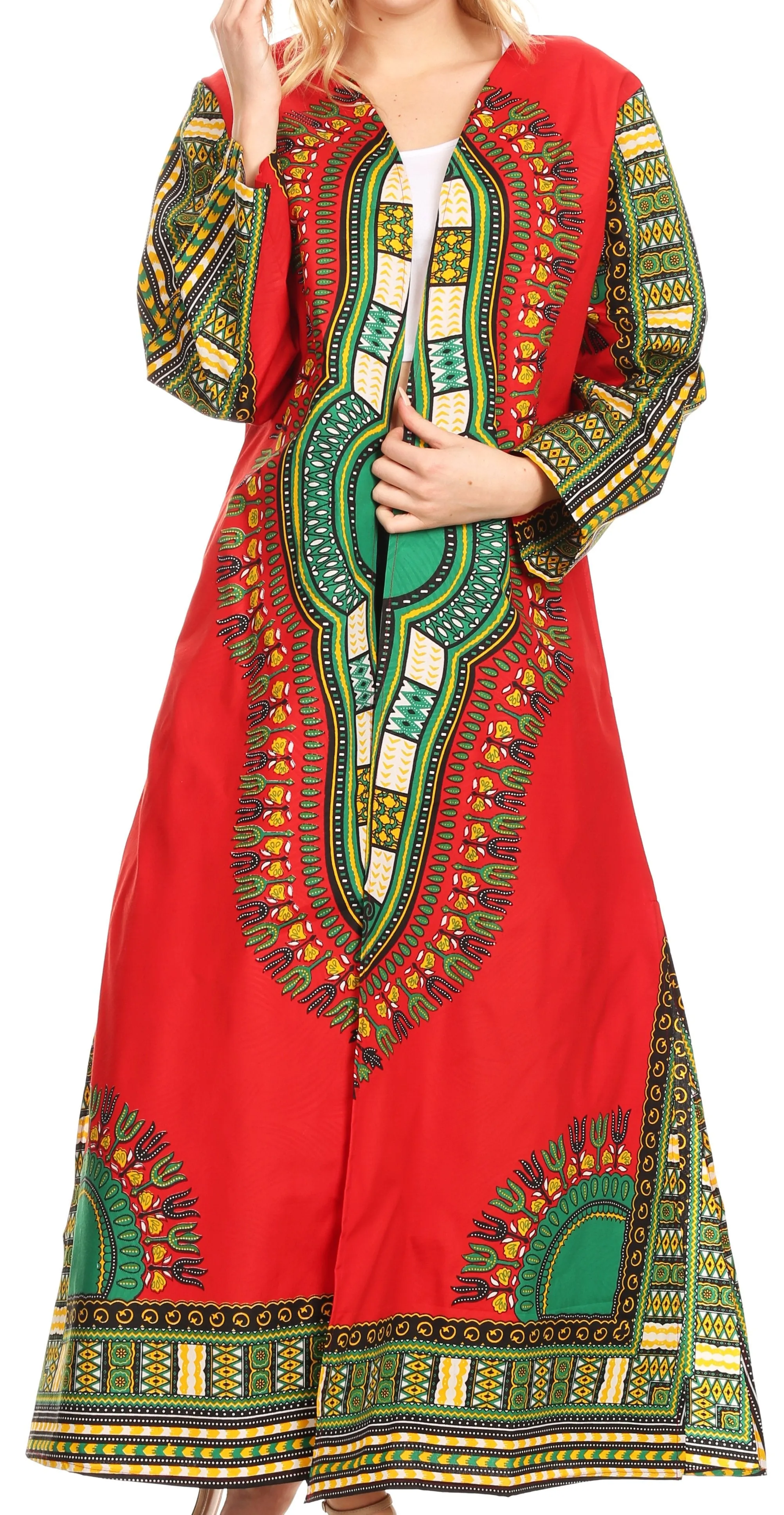 Sakkas Soledad Women's Long Sleeve Open Front Cardigan Dress Coat Dashiki African