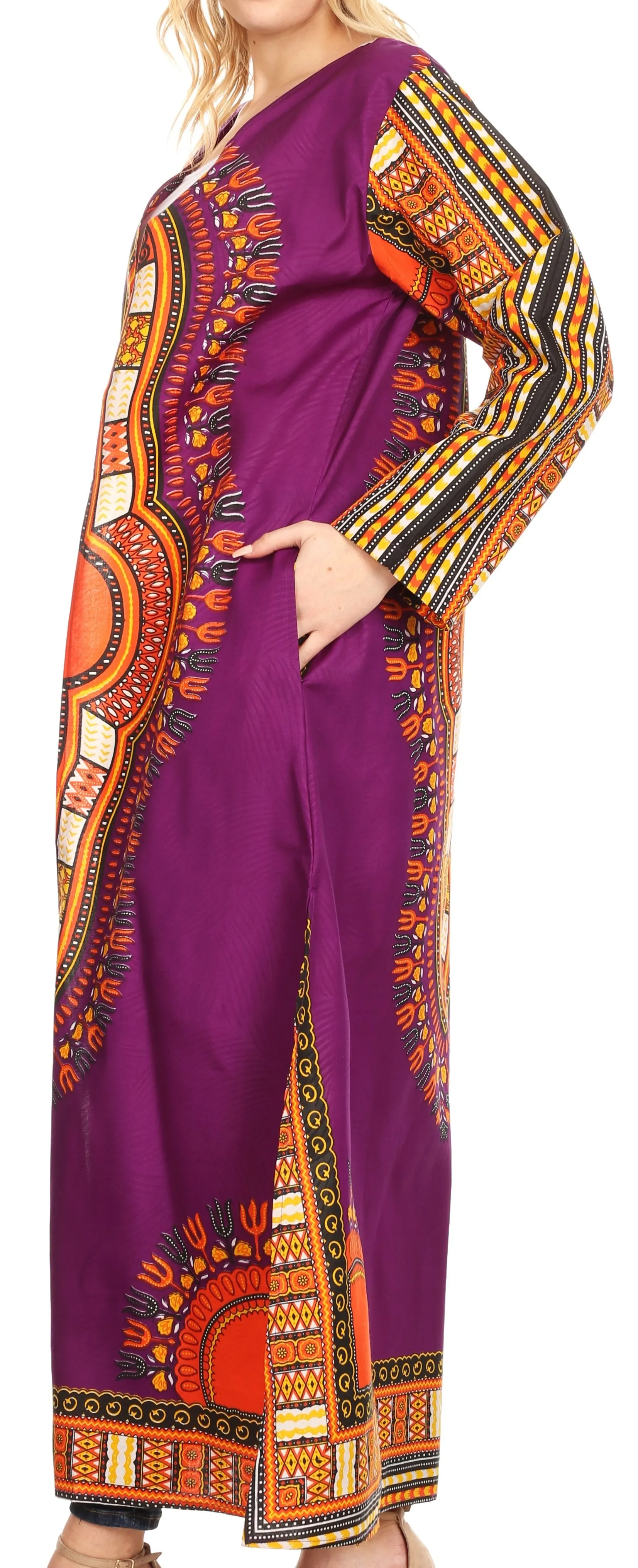 Sakkas Soledad Women's Long Sleeve Open Front Cardigan Dress Coat Dashiki African