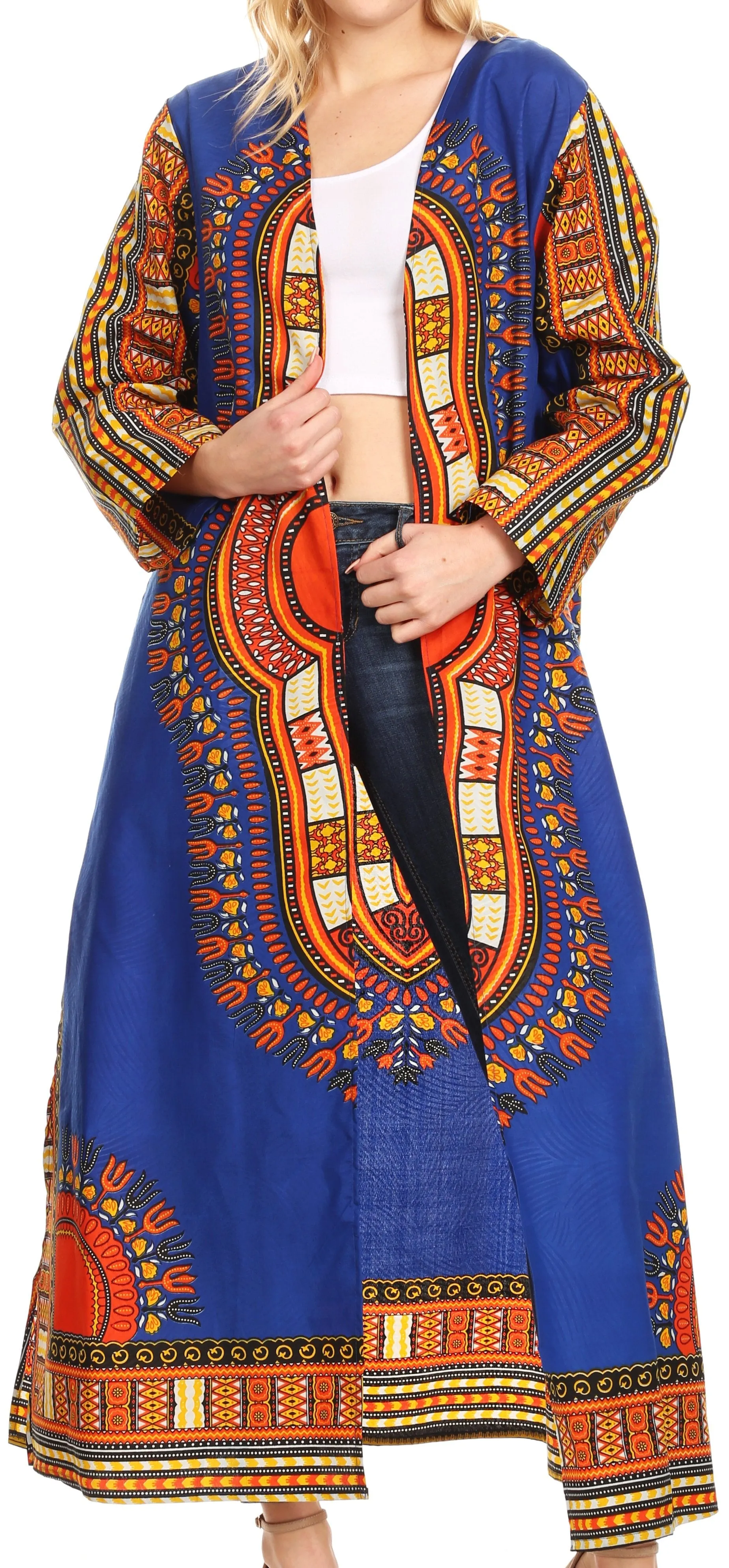 Sakkas Soledad Women's Long Sleeve Open Front Cardigan Dress Coat Dashiki African