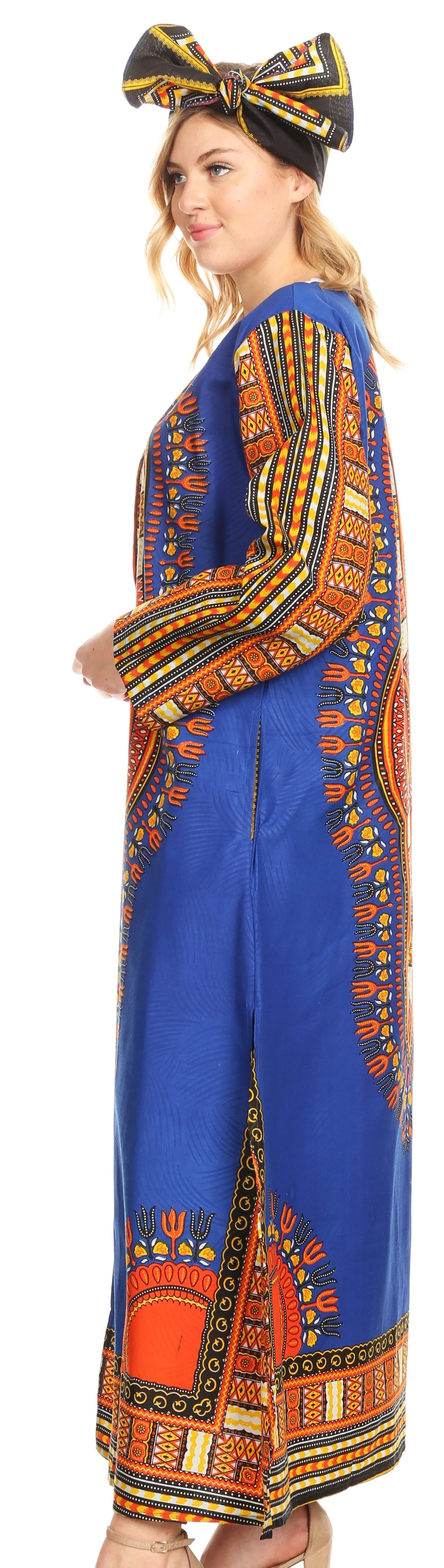 Sakkas Soledad Women's Long Sleeve Open Front Cardigan Dress Coat Dashiki African