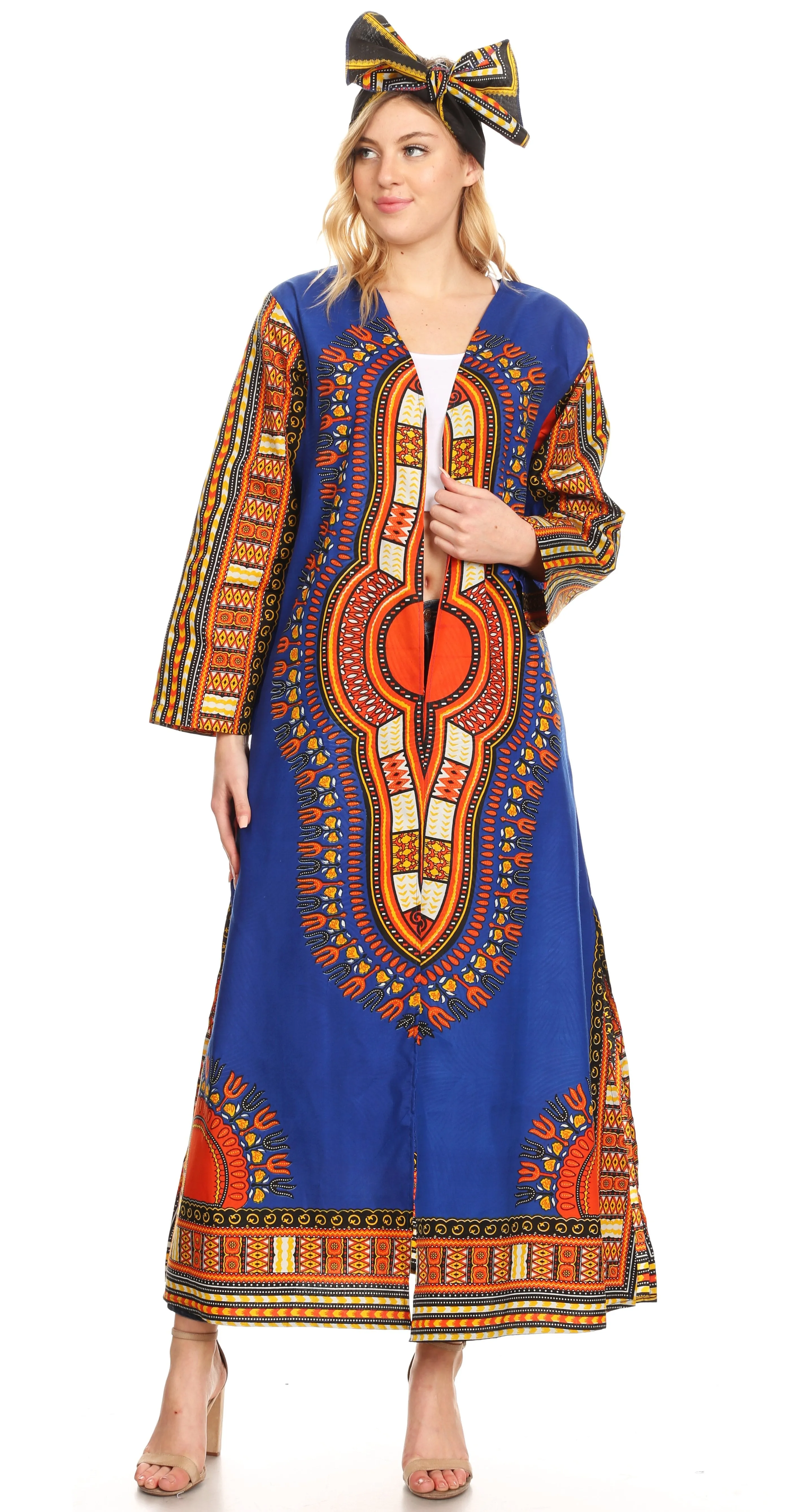 Sakkas Soledad Women's Long Sleeve Open Front Cardigan Dress Coat Dashiki African