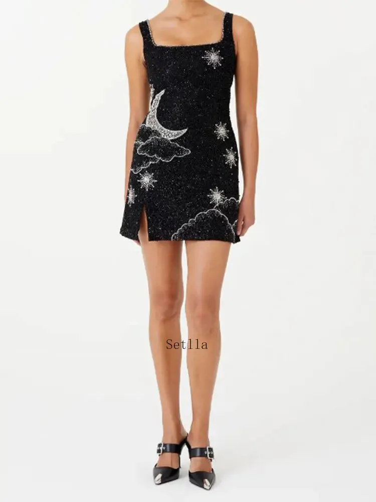 Sequins Printed Sleeveless A-line Mini Dress