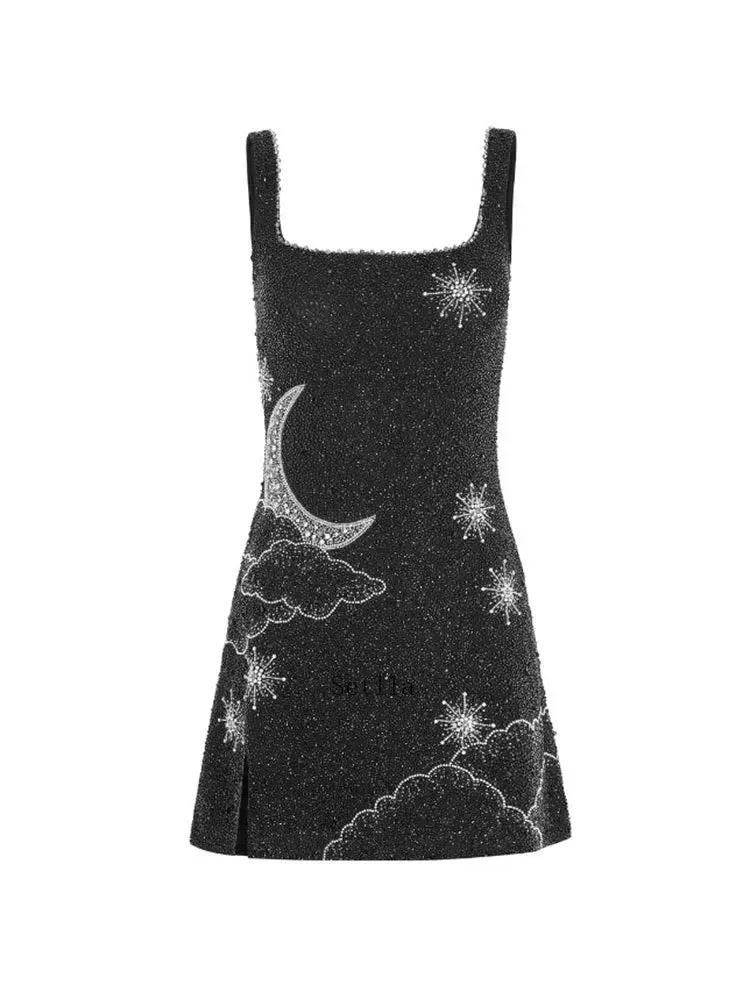 Sequins Printed Sleeveless A-line Mini Dress