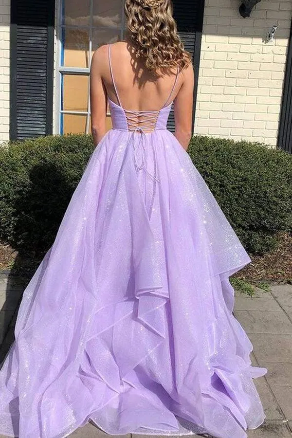 Simple V Neck Tulle Long Prom Dress Lilac Tulle Formal Dress  PSK259