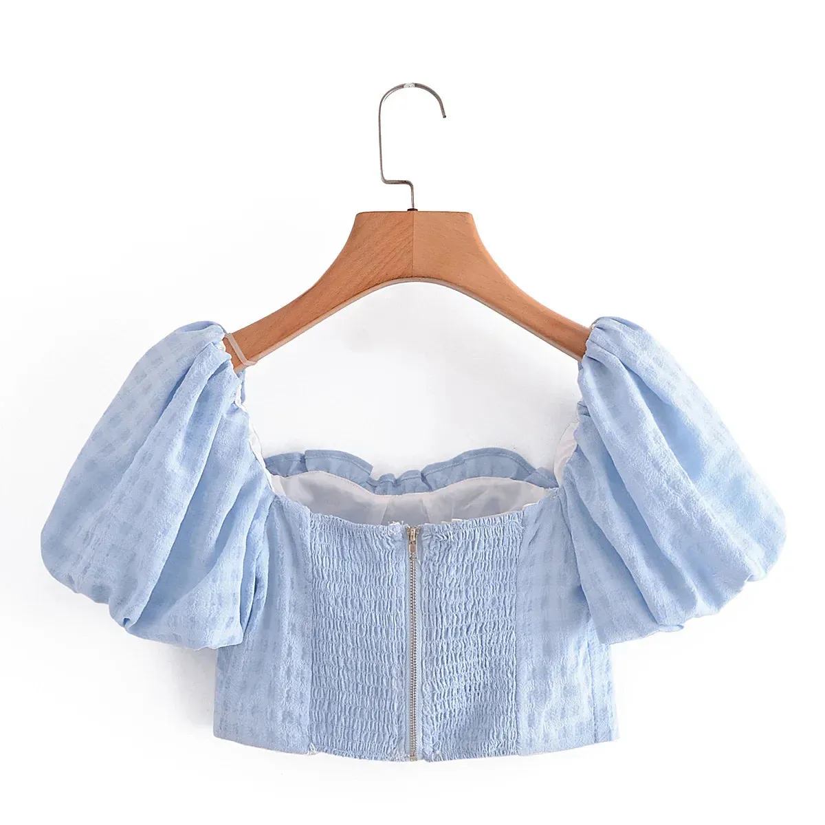 Square Pleated Ruched Cropped Slim Short Blouse