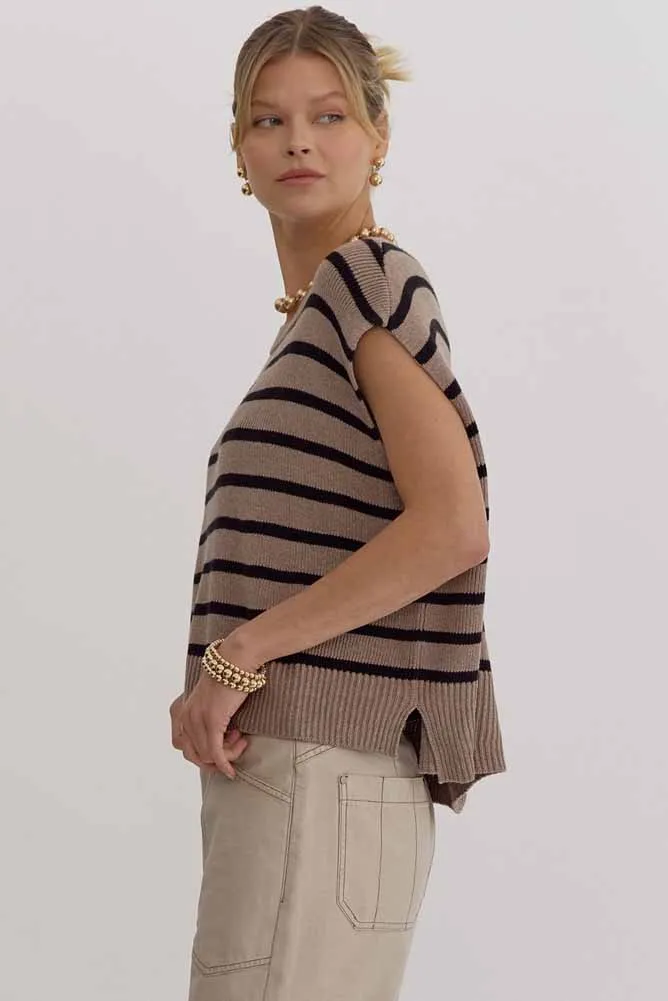 Striped SS Sweater in Light Mocha by Entro