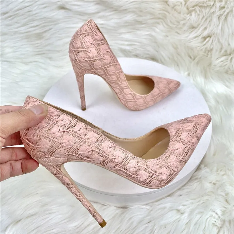 TEEK - Elegant Pink Lace Fabric Pumps