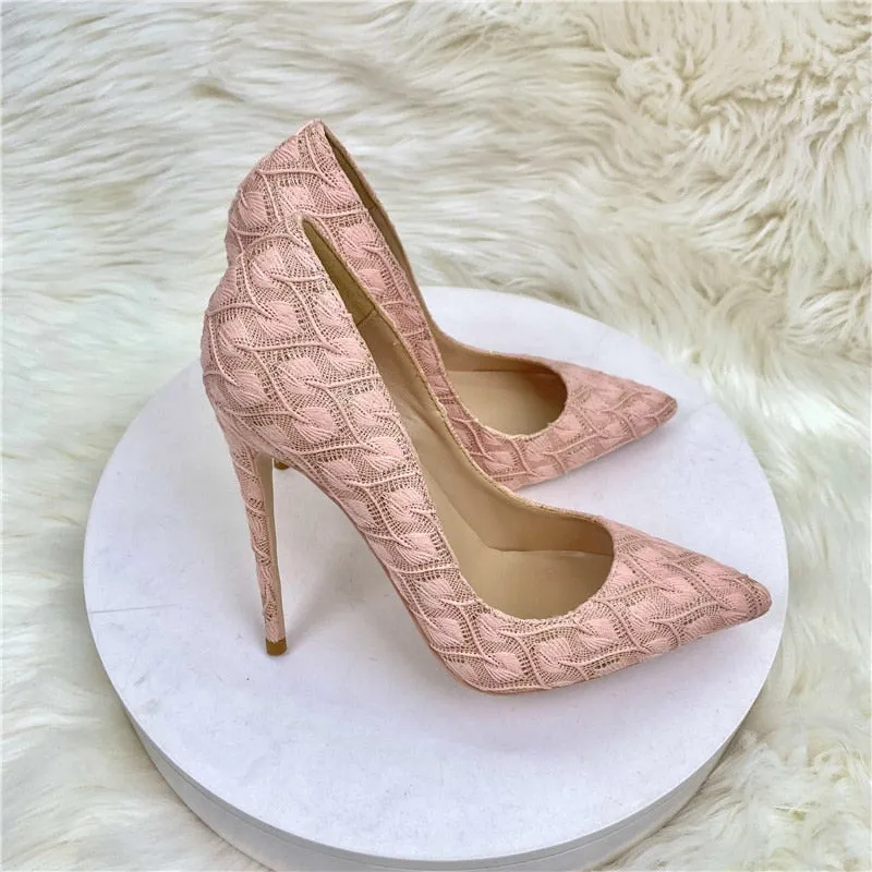 TEEK - Elegant Pink Lace Fabric Pumps