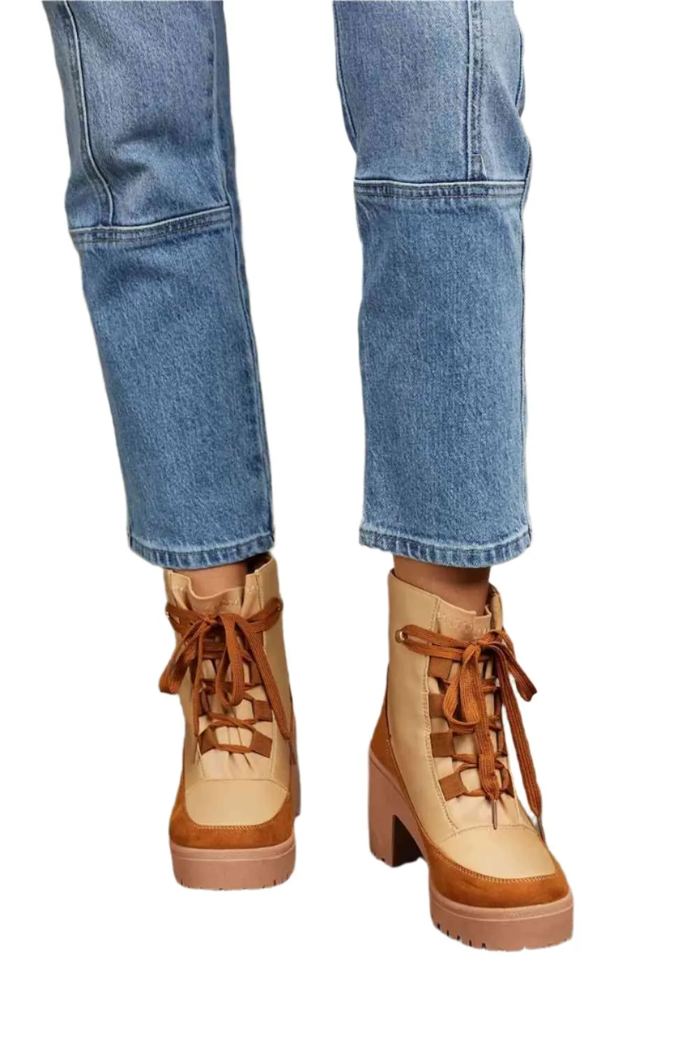 TEEK - Tan Lace Up Lug Booties