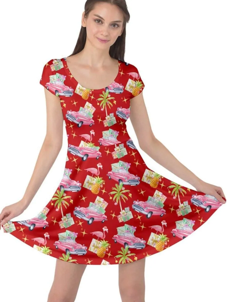 Tropical Christmas Cap Sleeve Dress