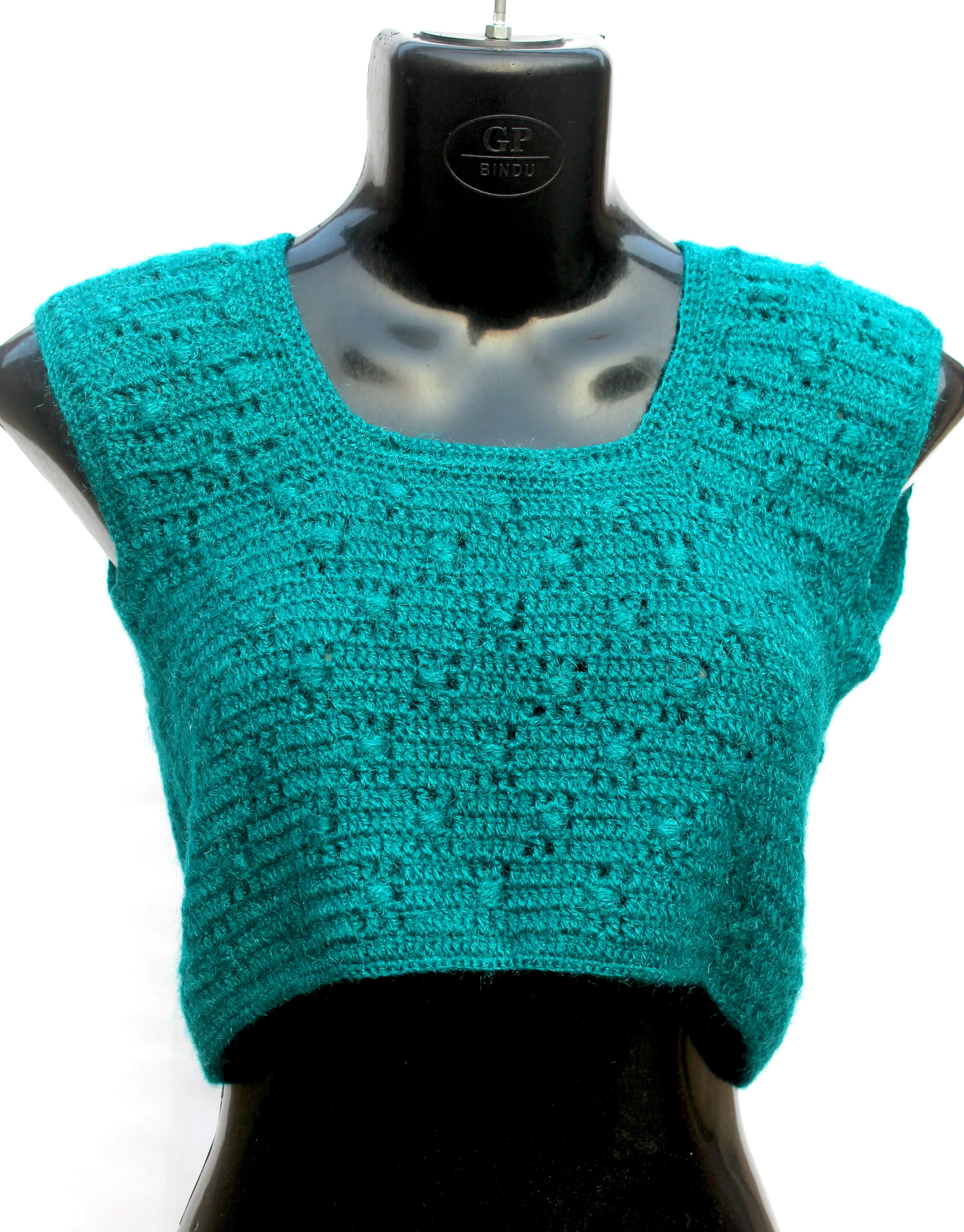 Unique Crochet Handmade Graminarts Woolen Blouse For Women - Teal