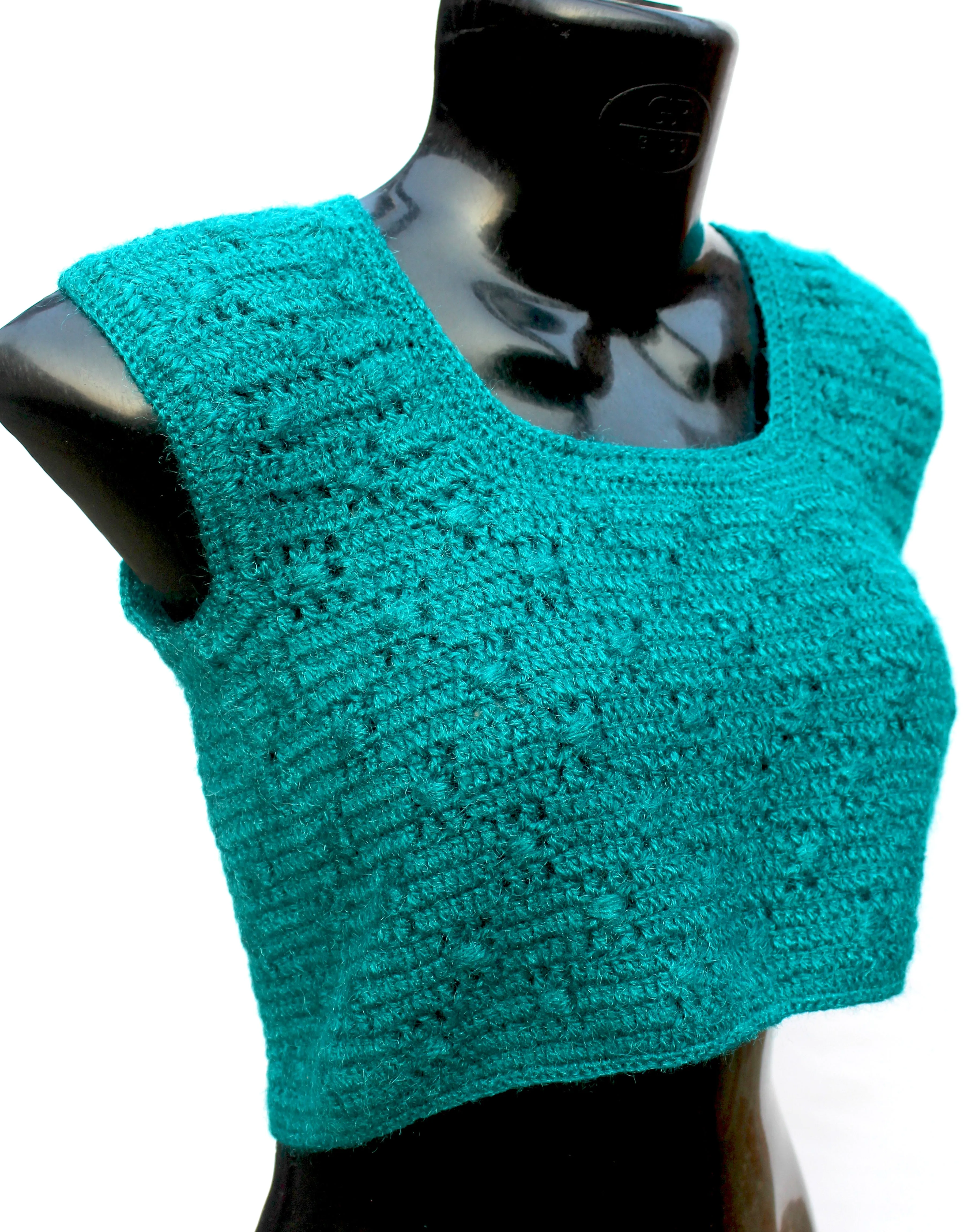 Unique Crochet Handmade Graminarts Woolen Blouse For Women - Teal