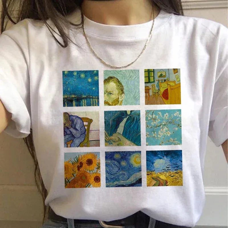 Vintage Harajuku Aesthetic Ullzang Funny 90s Vincent Van Gogh Tee for Women