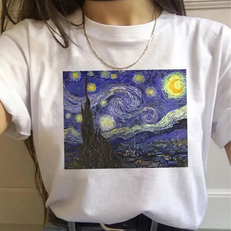 Vintage Harajuku Aesthetic Ullzang Funny 90s Vincent Van Gogh Tee for Women