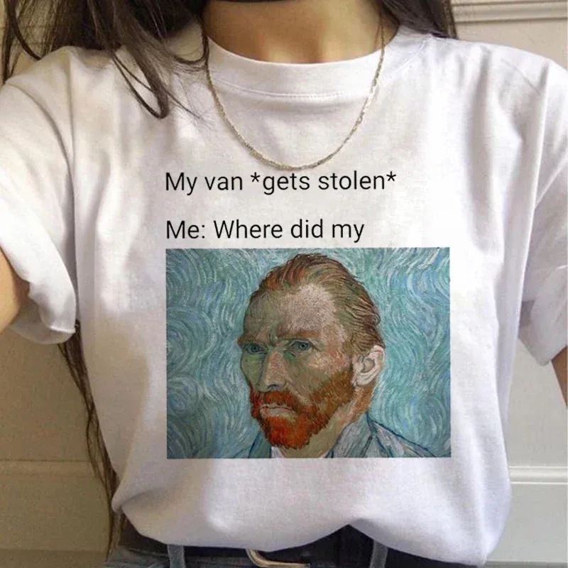 Vintage Harajuku Aesthetic Ullzang Funny 90s Vincent Van Gogh Tee for Women