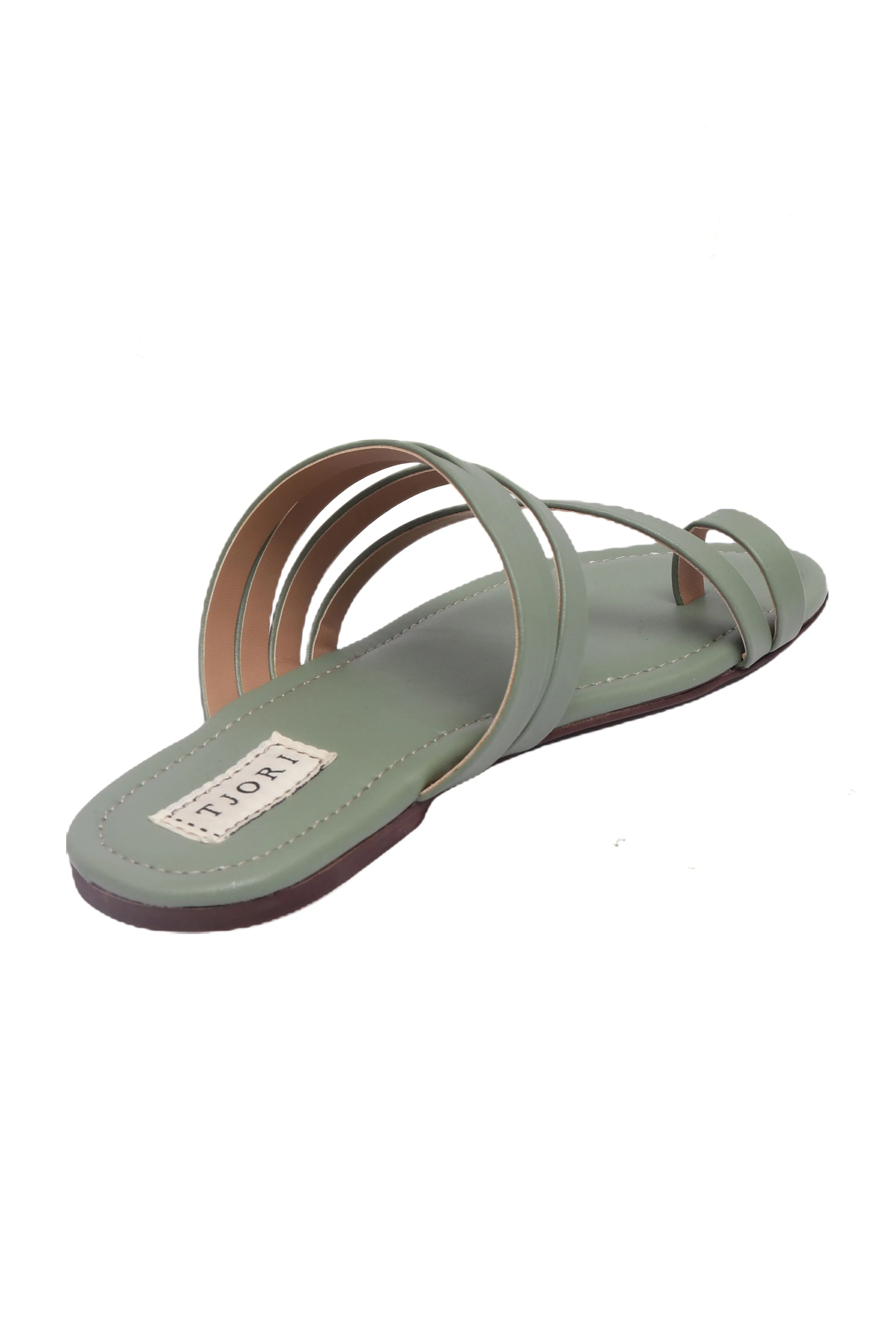 Viridian Green Strappy Slip-On Flats With Insole Cushion Padding