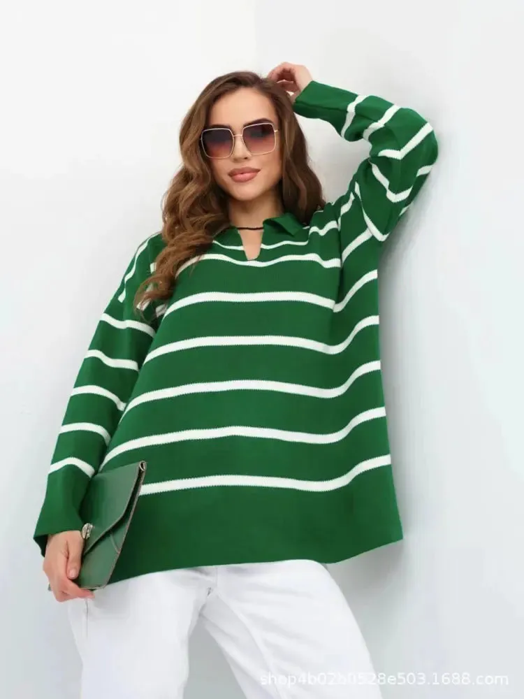 Winter Polo Loose Fashion Casual Street Block Autumn Color Sweater